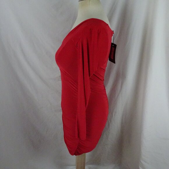 Pretty Little Thing Red Slinky Ruched Mini Dress Size 6 - Picture 2 of 9